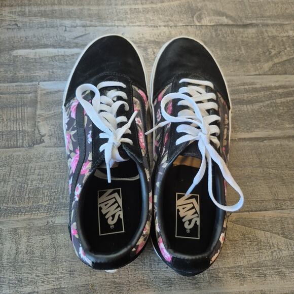 Vans Skate Shoes Womens 10.5 Old Skool Off The Wall Black Suede Garden Floral